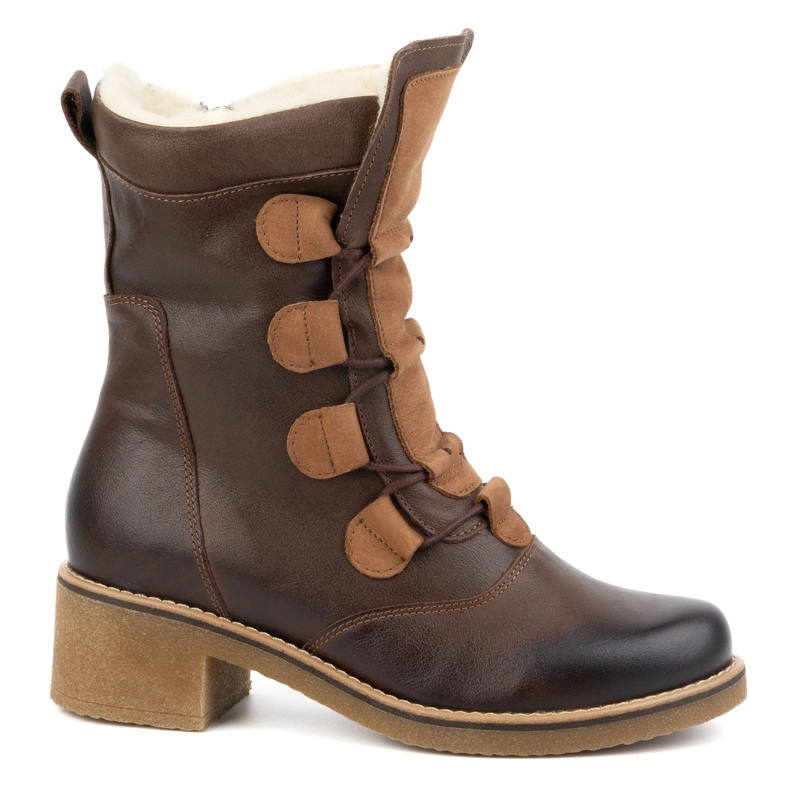Olivier Botas de mujer con estilo de piel con aislamiento de lana marrón oscuro 317BB