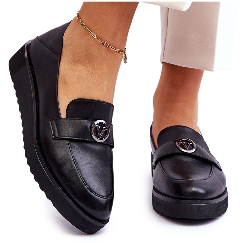Mocasines Mujer Vinceza De Piel Con Cuña Baja, Negro