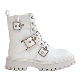 Botas Obrera Piel Ecológica Con Hebillas Blanco Serizia