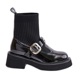 S.Barski Botines de charol con calcetín y hebilla, slip-on MR880-076, negro