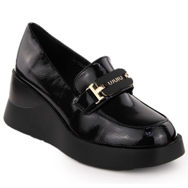 Zapatos cuña mujer piel, negro, Vinceza 58337