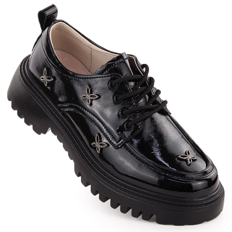 Oxfords de mujer de piel con remaches, negro Artiker 55C1011