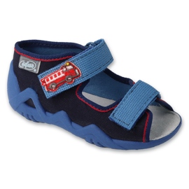 Pantuflas infantiles befado con aplicación de piel 350P051 azul marino