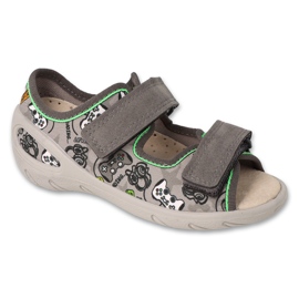 Pantuflas infantiles befado con velcro, aplicación de piel 063X021, gris