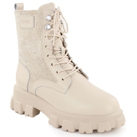 Botines mujer de piel con pedrería, beige Goe OO2N4108
