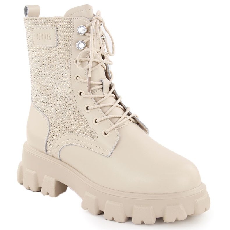 Botines mujer de piel con pedrería, beige Goe OO2N4108