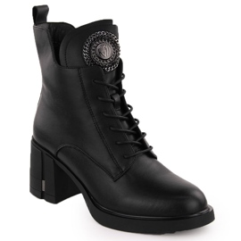 Botines mujer de piel con adorno negro Vinceza 66676