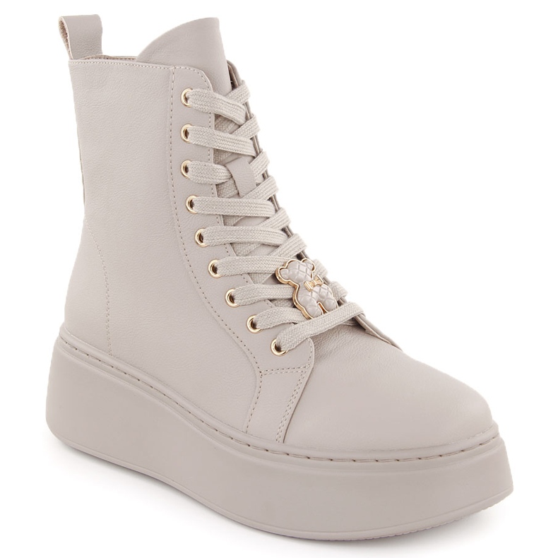 Botas de piel beige con plataforma y osito Vinceza 66701