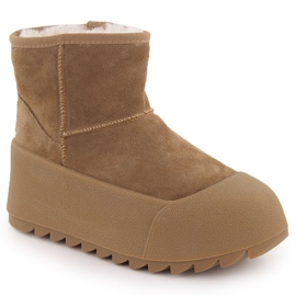 Botas de nieve de mujer de piel con plataforma camel Big Star OO274A212 marrón