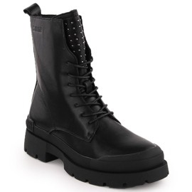 Botas trabajadoras de piel para mujer con remaches, negras Big Star OO274A269 negro