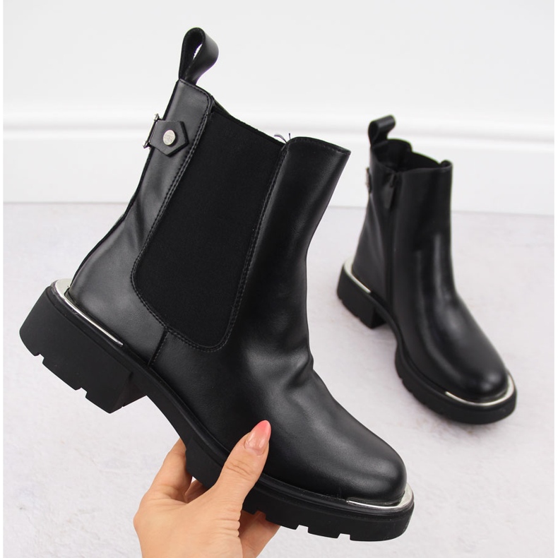 Botines Chelsea de piel para mujer, negro Goe OO2N4147