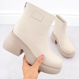Botas de mujer de piel con plataforma, beige Goe OO2N4155