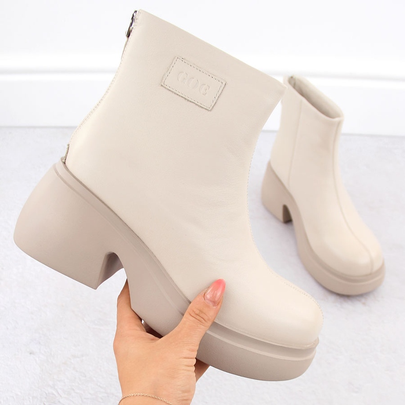 Botas de mujer de piel con plataforma, beige Goe OO2N4155