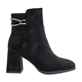 Botines de mujer aislantes con tacón alto, ante ecológico, negro Saivia