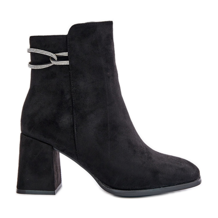 Botines de mujer aislantes con tacón alto, ante ecológico, negro Saivia Botines de mujer aislantes con tacón alto, ante ecológico, negro Saivia