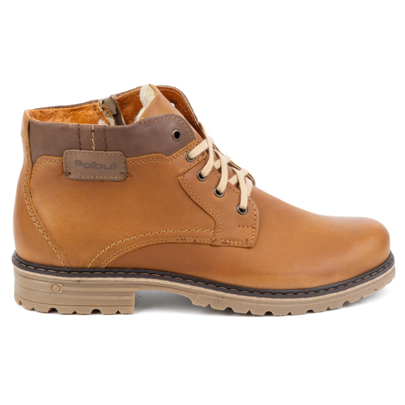 Polbut Zapatos de invierno para hombre, piel, botines aislantes J35S, marrón camel