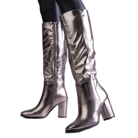 Botas plateadas de tacón en ecopiel Toume plata