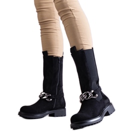Botines de mujer negros decorados con cadena Yasarna