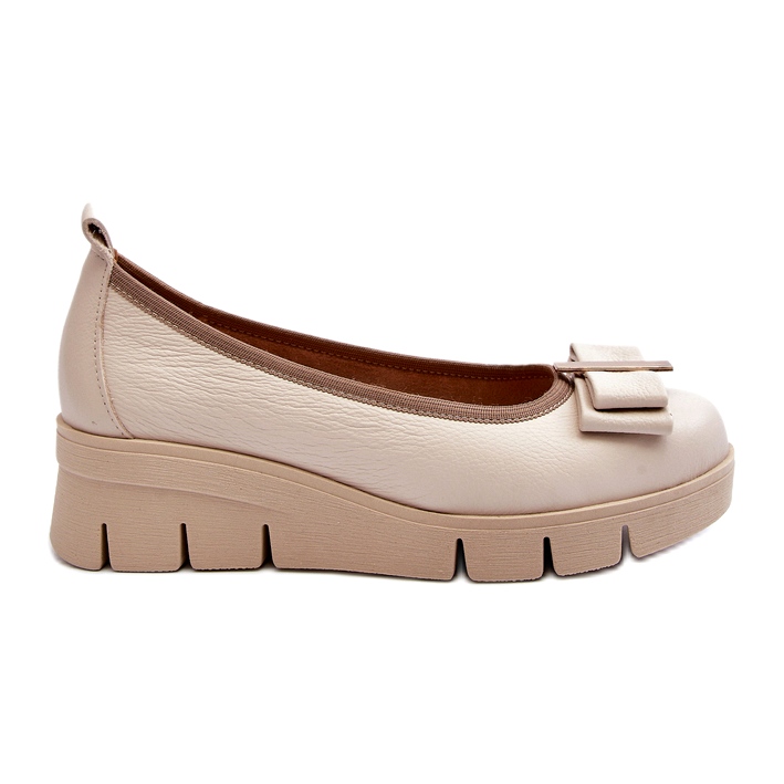 Lewski Shoes Bailarinas de piel con plataforma y adorno, Crema Lewski 3384 beige