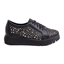 Zazoo 2973 Zapatos con plataforma de piel con estampado calado, negro