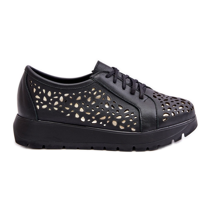 Zazoo 2973 Zapatos con plataforma de piel con estampado calado, negro