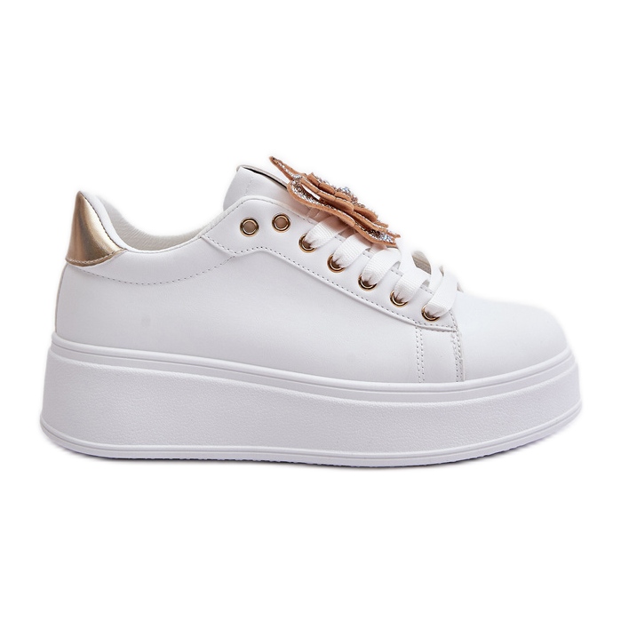 Zapatillas de Mujer con Plataforma y Mariposa, Blancas y Doradas Naritevia blanco