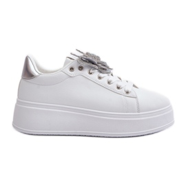 Zapatillas de Mujer con Plataforma y Mariposa, Blancas y Plateadas Naritevia blanco
