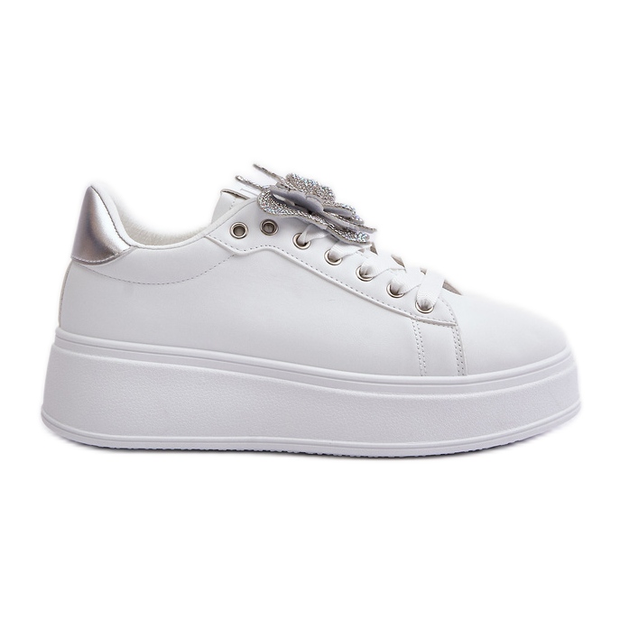 Zapatillas de Mujer con Plataforma y Mariposa, Blancas y Plateadas Naritevia blanco