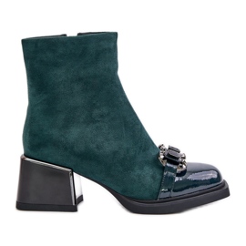 S.Barski Botas elegantes de tacón alto para mujer con decoración, verde oscuro MR880-127