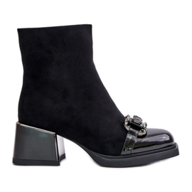 S.Barski Botas elegantes de tacón alto para mujer con decoración, negro MR880-127