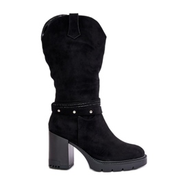 Jezzi Botas cálidas de tacón alto a media pantorrilla para mujer, negro Ivanelis