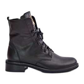 Zazoo 2955 Botines Worker De Piel Con Detalle Dorado En La Lengüeta, Negro