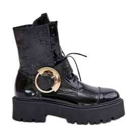 Zazoo 2942 Botines Worker De Piel Con Hebilla Dorada, Negro