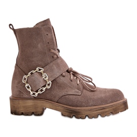 Zazoo 2951 Botines de ante con hebilla decorativa, beige oscuro