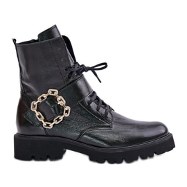 Zazoo 2951 Botines de charol con hebilla decorativa, negro