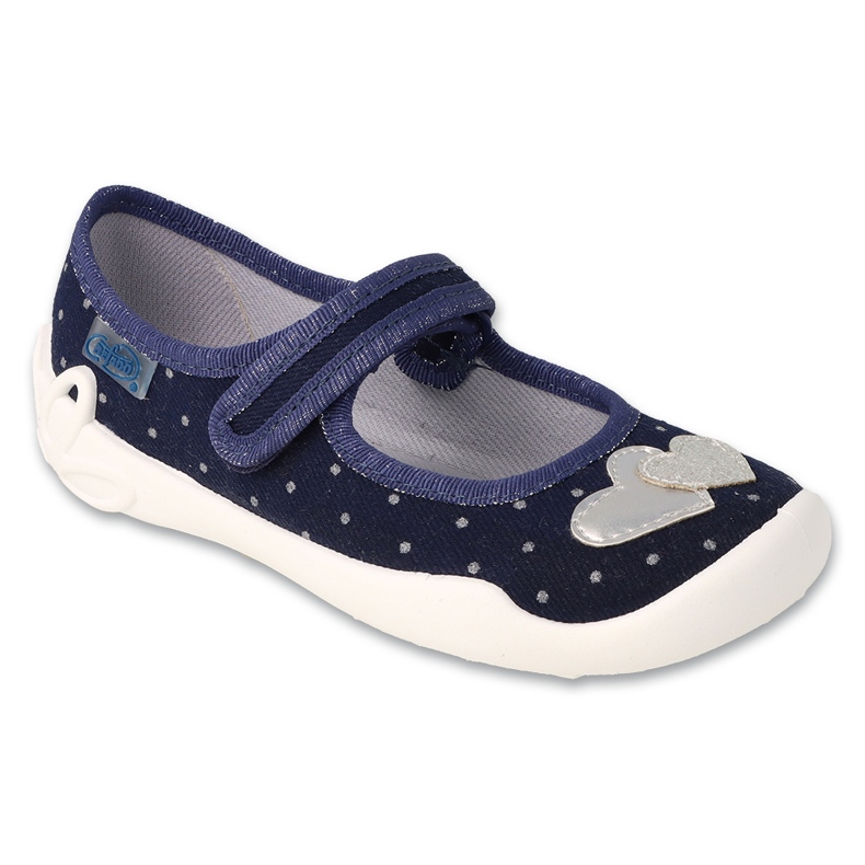 Pantuflas infantiles befado con velcro, aplicación corazón, 114Y545, azul marino