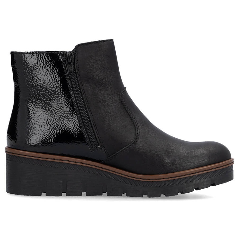 Cómodos botines de mujer charol negro Rieker X9150-00