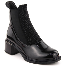 Botines de mujer Vinceza de charol negro con circonitas