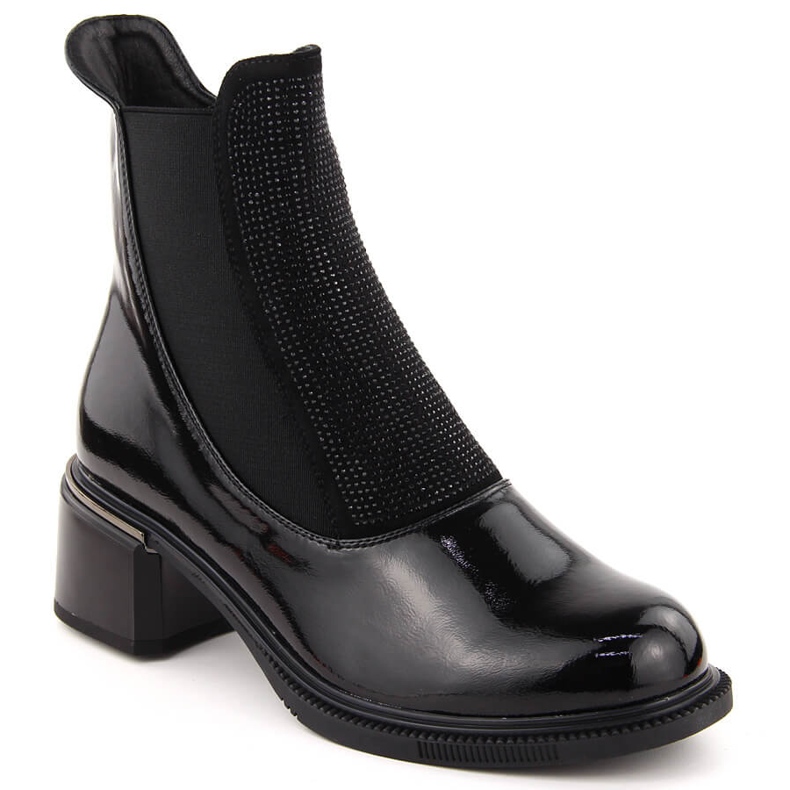 Botines de mujer Vinceza de charol negro con circonitas