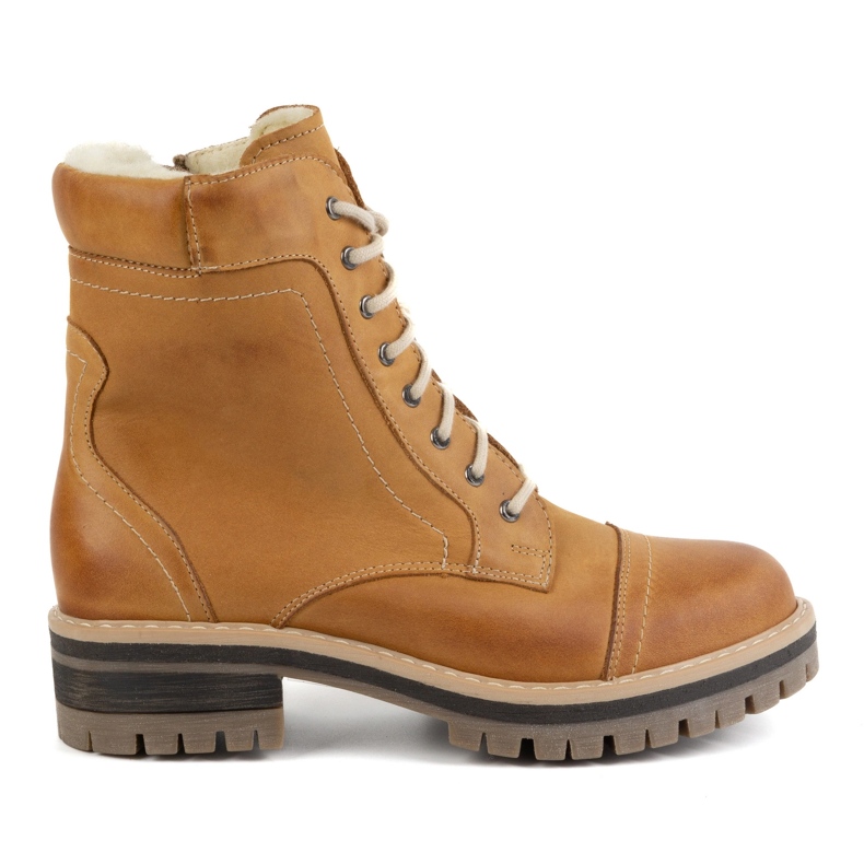 WASAK Botas de mujer con cordones en piel, forradas con lana 0546N, rojo naranja WASAK Botas de mujer con cordones en piel, forradas con lana 0546N, rojo naranja