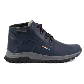 Olivier Zapatos de invierno de piel para hombre 119GT, azul marino