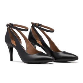 BUTDAM Livia tacones de baile con tira negra alrededor del tobillo negro