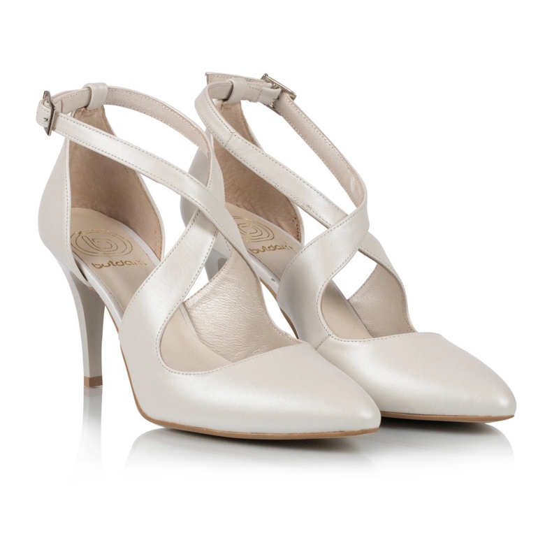 BUTDAM Xena tacones de baile con puntera puntiaguda y correas beige