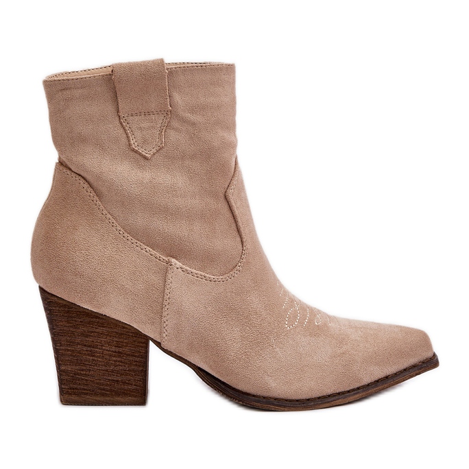 Botas Cowboy Ante Ecológico Beige Claro Tacón Alto Belorinae