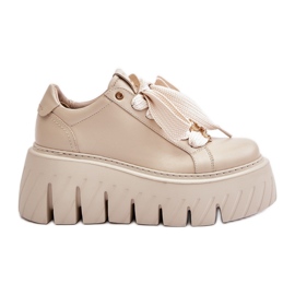 Zapatillas De Mujer Con Suela Maciza Y Decoración Dorada CheBello 4530 Beige