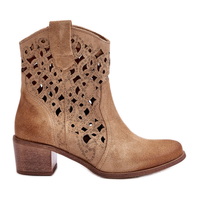 Botas De Mujer De Tacón Alto Con Estampado Calado Lewski 3394/2 Beige