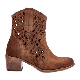 Botas De Mujer De Tacón Alto Con Estampado Calado Lewski 3394/2 Marrón