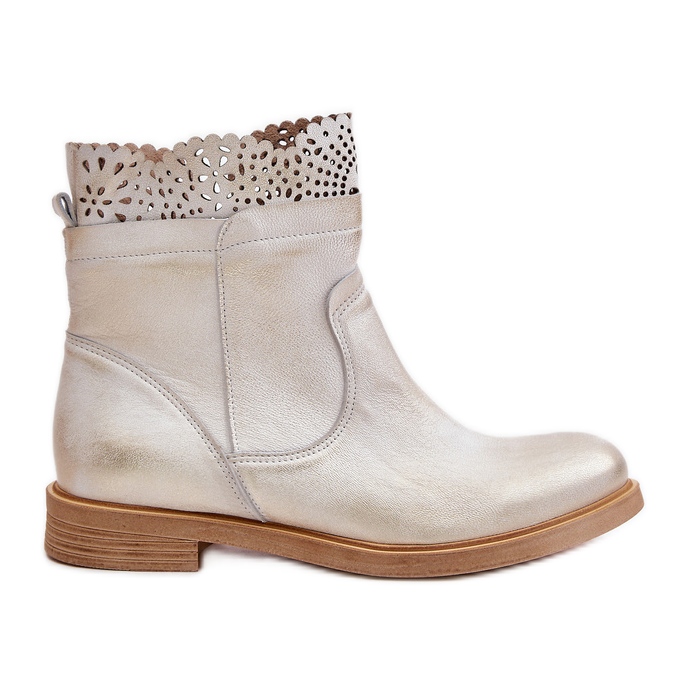 Botas bajas de mujer con tacón plano de piel Lewski 3624 Gold Brushed dorado