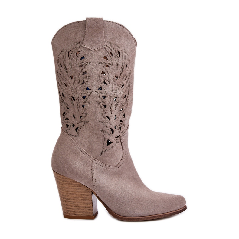Botas Media Pierna Caladas Ante Tacón Alto Lewski 3609 Cappucino beige