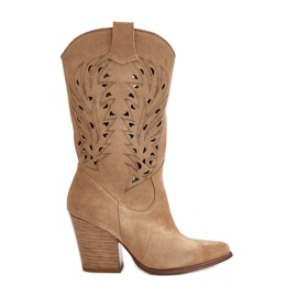 Botas Media Pierna Caladas Tacón Alto Ante Lewski 3609 Beige
